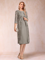 Delphine taupe front view mother of the bride dress