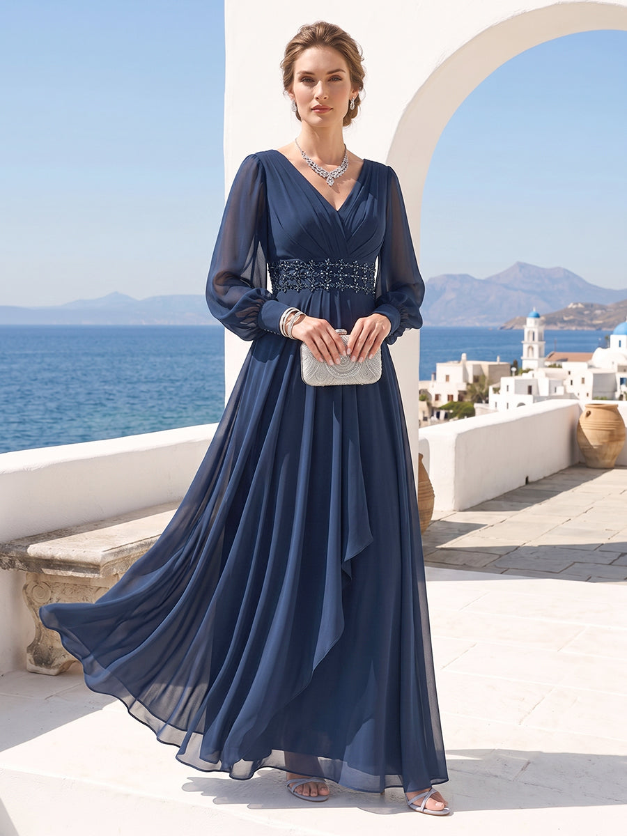 Hilda Mae Navy Blue front view mother of the bride dress