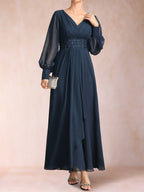 Hilda Mae Navy Blue fabric detail mother of the bride dress