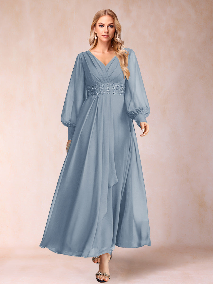 Hilda Mae Dusty Blue front view mother of the bride dress
