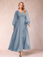 Hilda Mae Dusty Blue front view mother of the bride dress