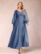 Hilda Mae Steel Blue front view mother of the bride dress