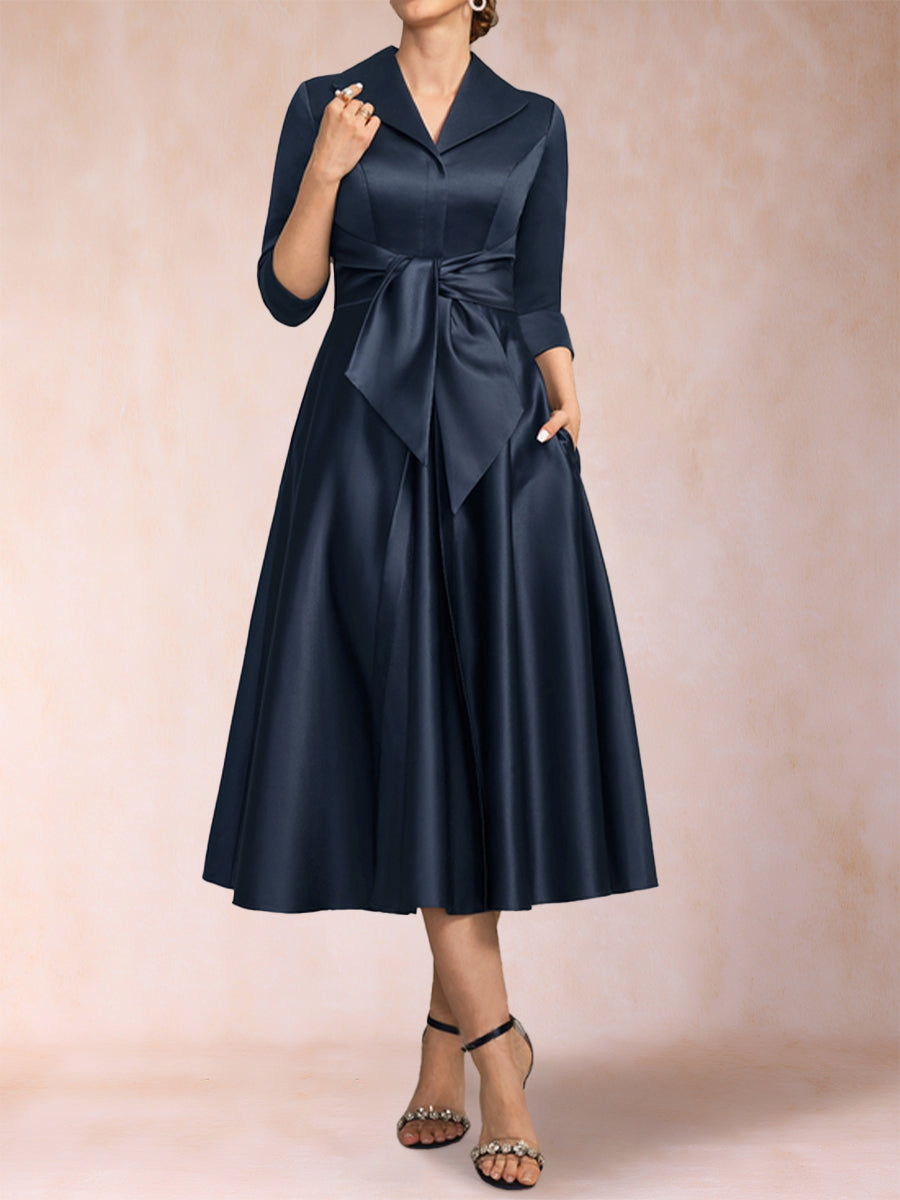 Brenda Claire Navy Blue fabric detail mother of the bride dress