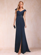 Paula Rose Navy Blue front view mother of the bride dress