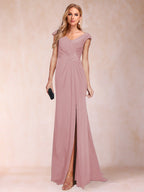 Paula Rose Mauve front view mother of the bride dress