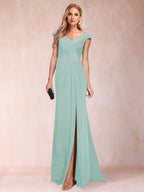 Paula Rose Pool Blue front view mother of the bride dress