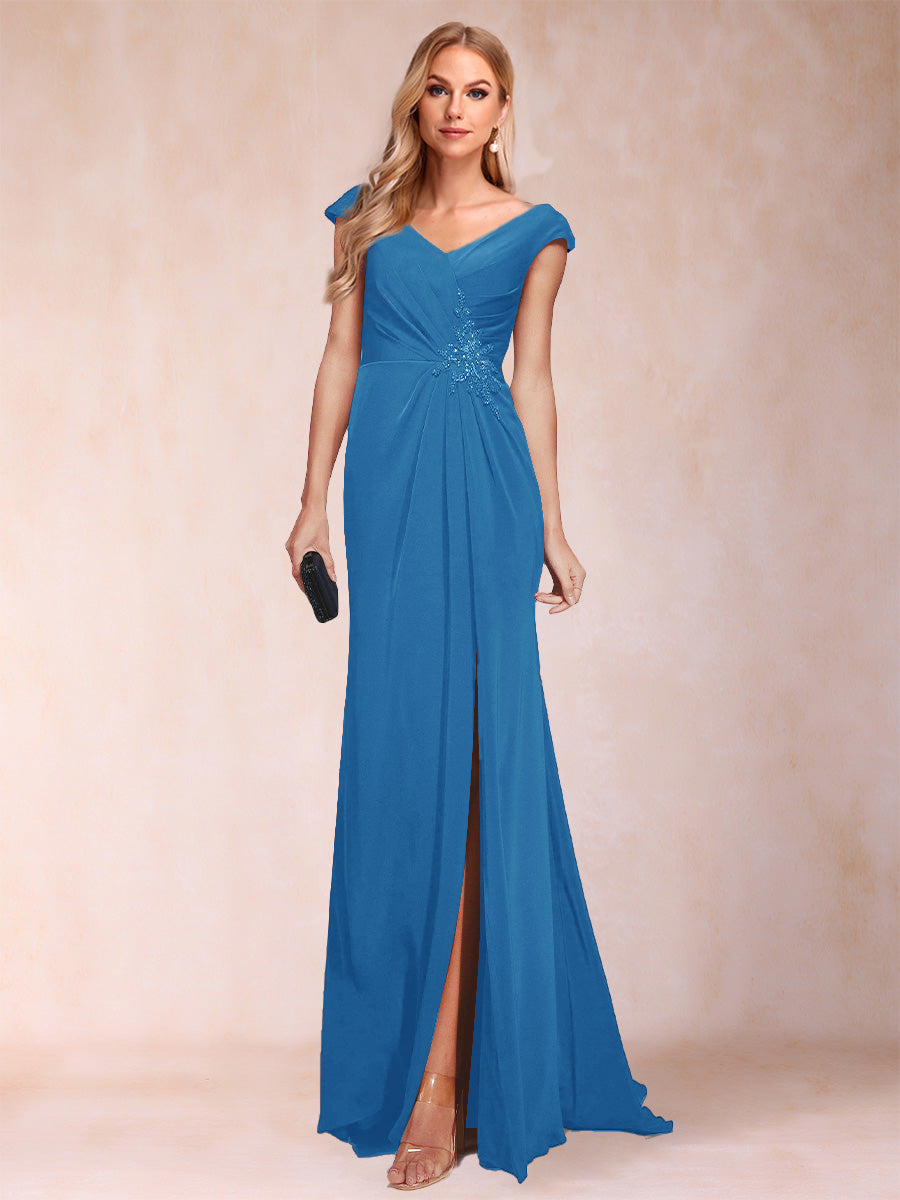 Paula Rose Ocean Blue front view mother of the bride dress