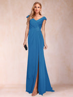 Paula Rose Ocean Blue front view mother of the bride dress