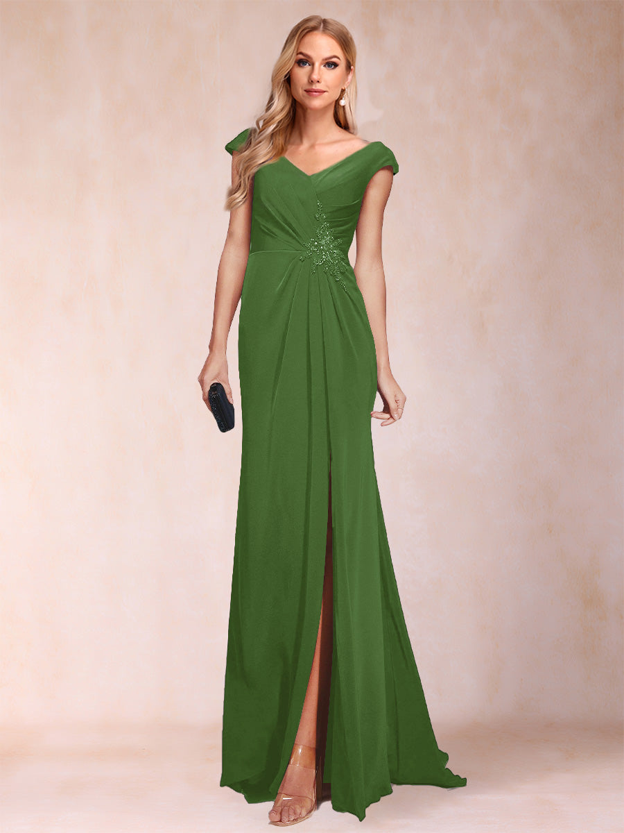 Paula Rose Olive Green front view mother of the bride dress