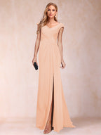 Paula Rose Peach front view mother of the bride dress