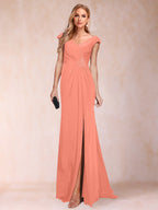 Paula Rose Coral front view mother of the bride dress