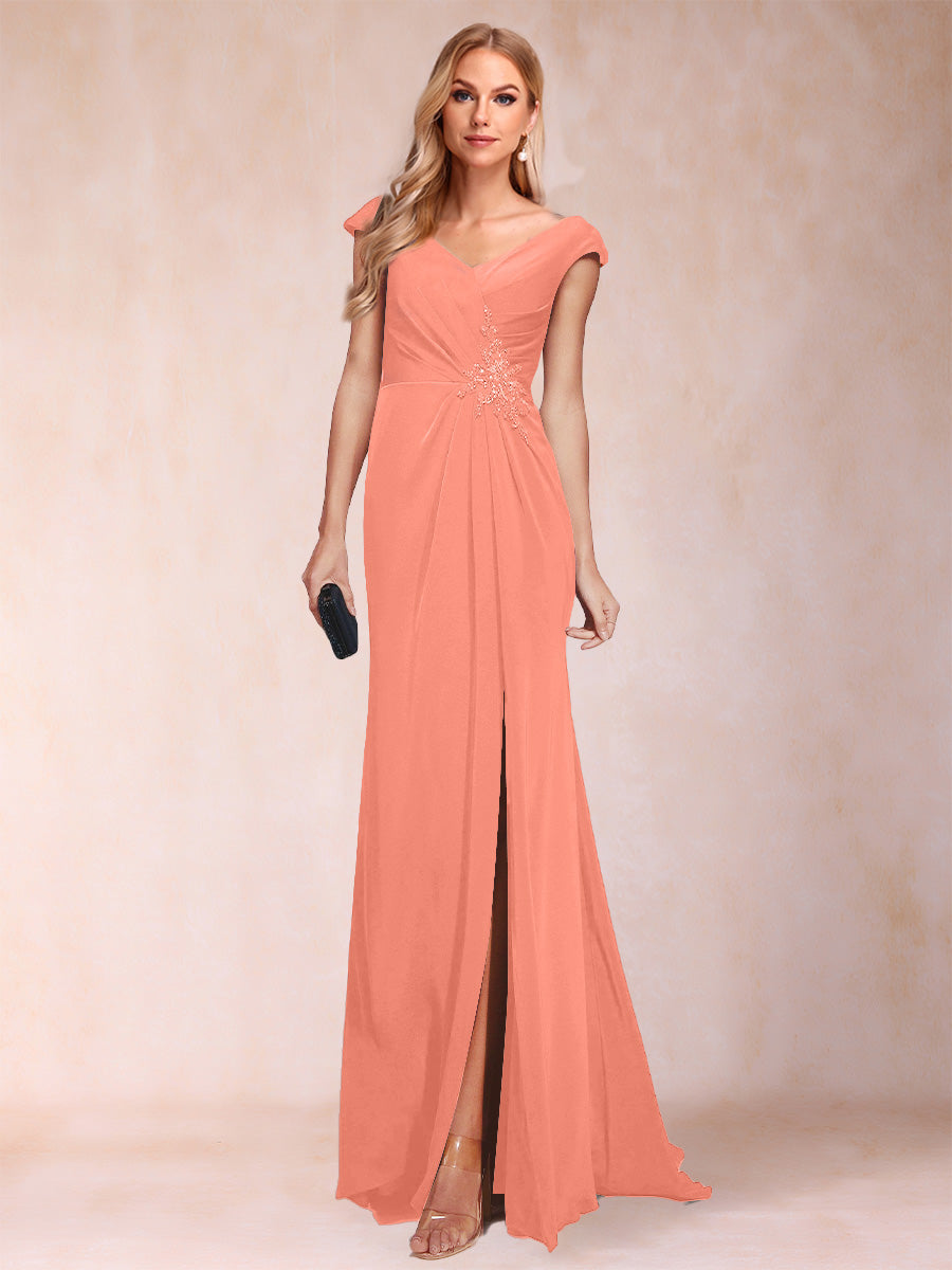Paula Rose Coral front view mother of the bride dress