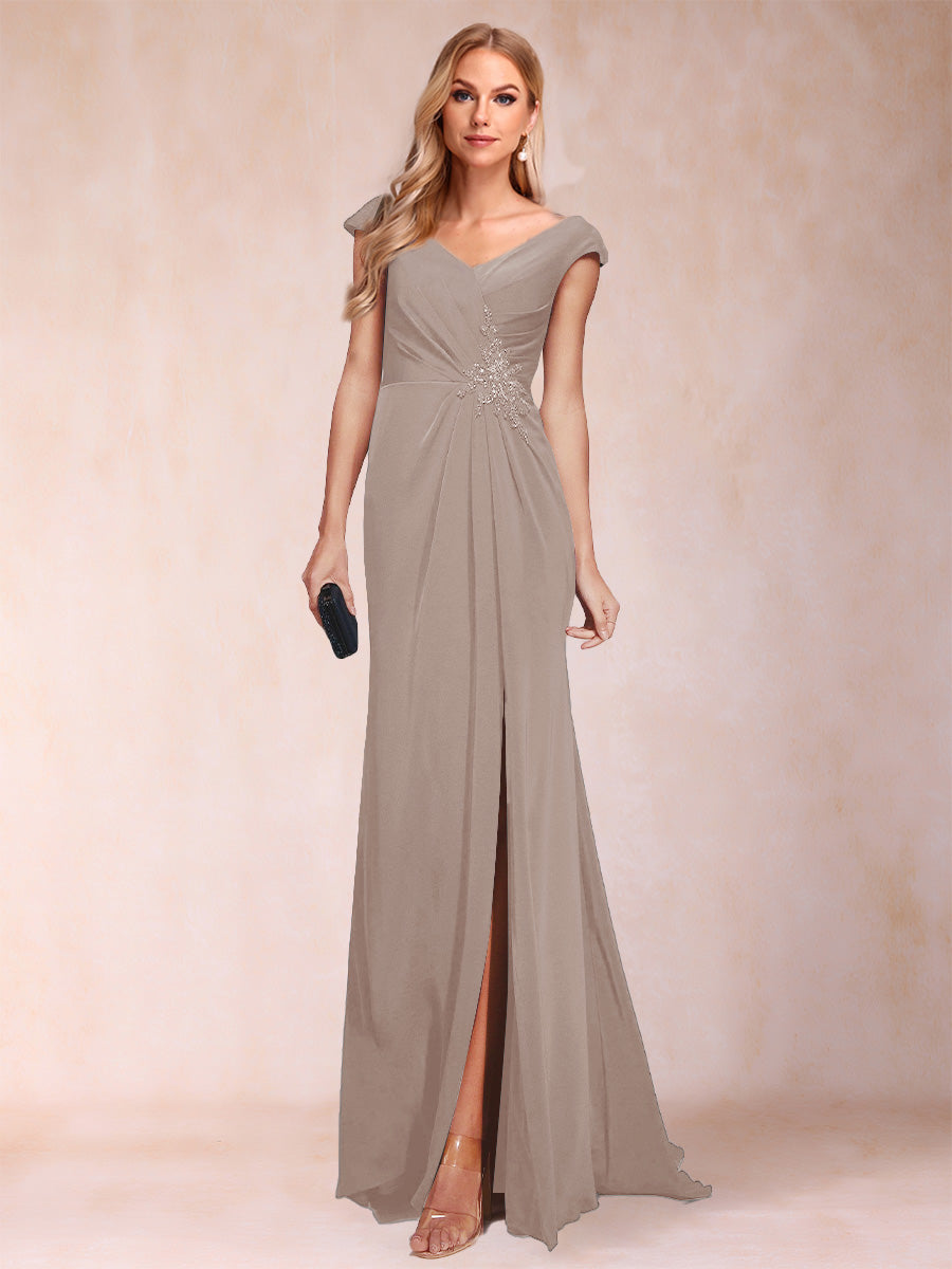 Paula Rose Taupe front view mother of the bride dress