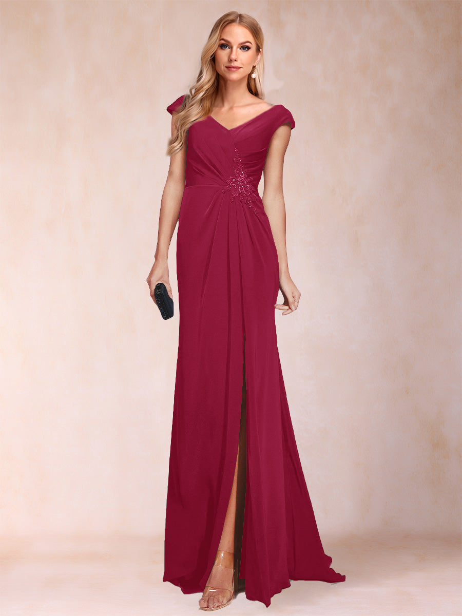 Paula Rose Burgundy side view mother of the bride dress