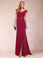 Paula Rose Burgundy side view mother of the bride dress