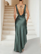 Orlena steel grey back view prom dress