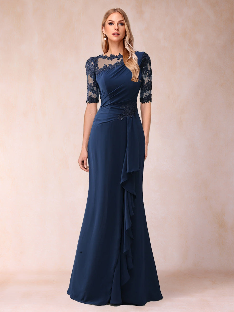 Bella Mae Navy Blue front view mother of the bride dress