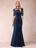 Bella Mae Navy Blue front view mother of the bride dress