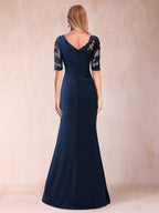 Bella Mae Navy Blue back view mother of the bride dress