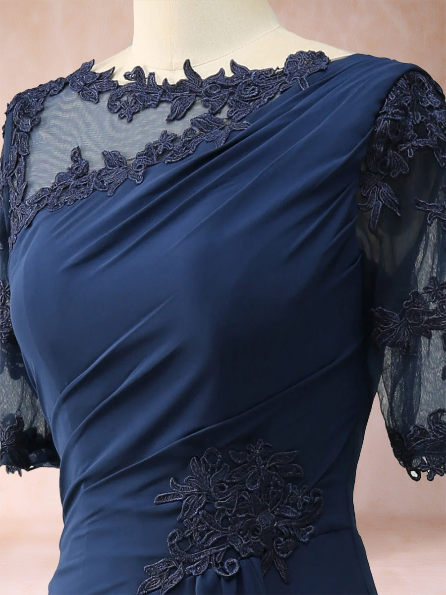Bella Mae Navy Blue fabric detail mother of the bride dress