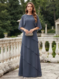 Dora June Dusty Blue front view mother of the bride dress