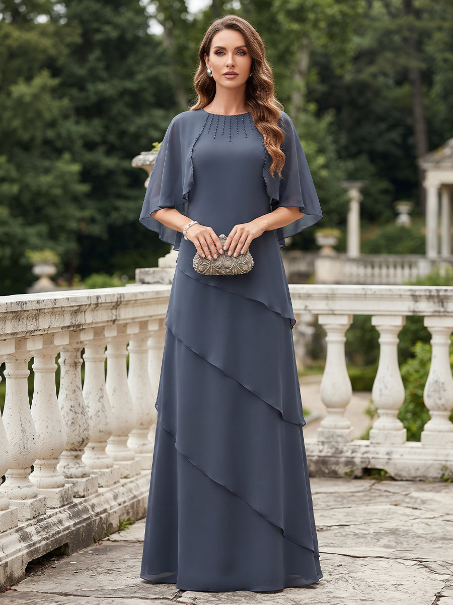 Dora June Dusty Blue front view mother of the bride dress