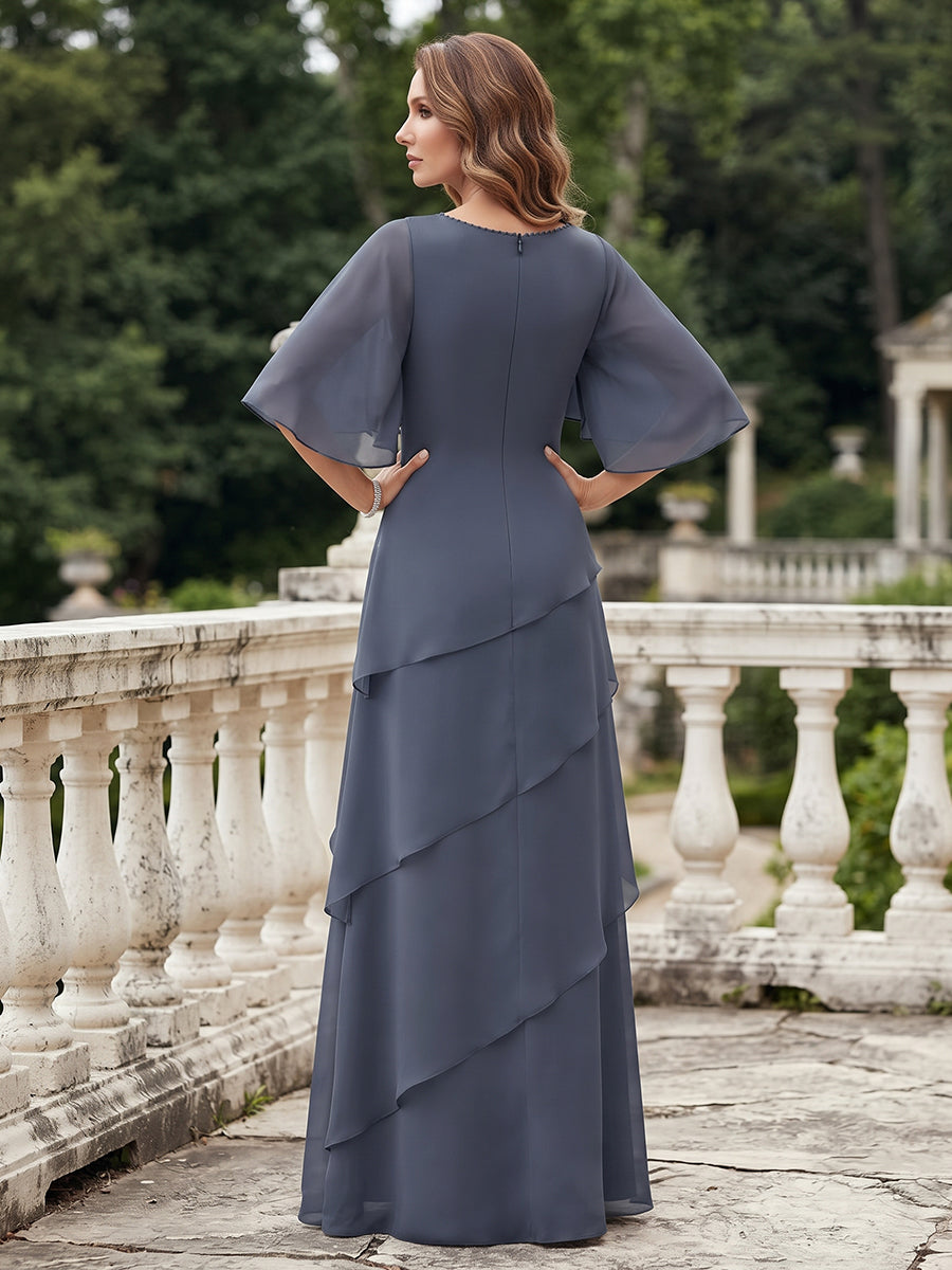 Dora June Dusty Blue back view mother of the bride dress