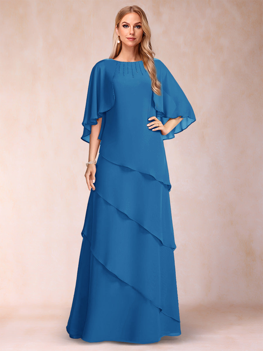 Dora June Ocean Blue front view mother of the bride dress