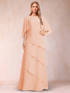 Dora June Peach front view mother of the bride dress