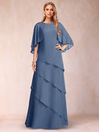 Dora June Steel Blue front view mother of the bride dress