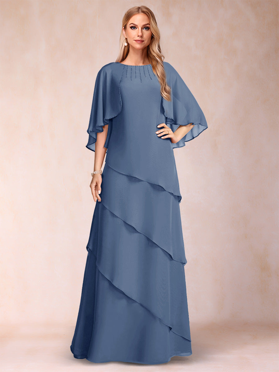 Dora June Steel Blue front view mother of the bride dress