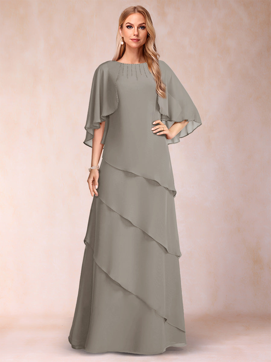 Dora June Taupe front view mother of the bride dress