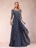 Eglantine dusty blue front view mother of the bride dress