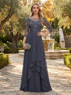 Estelle Vale Dusty Blue front view mother of the bride dress