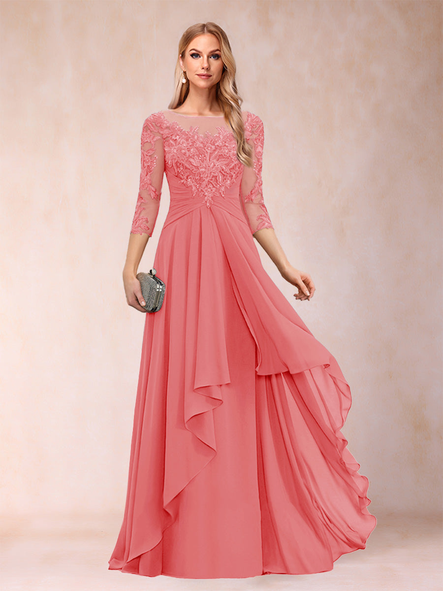 Eglantine coral front view mother of the bride dress