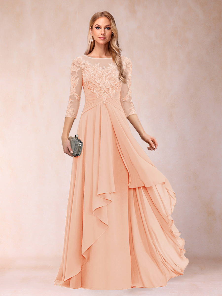 Estelle Vale Peach front view mother of the bride dress