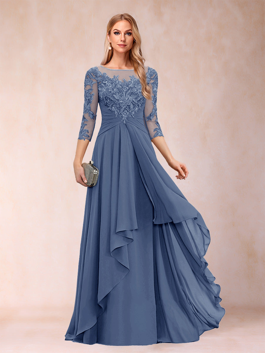 Eglantine steel blue front view mother of the bride dress