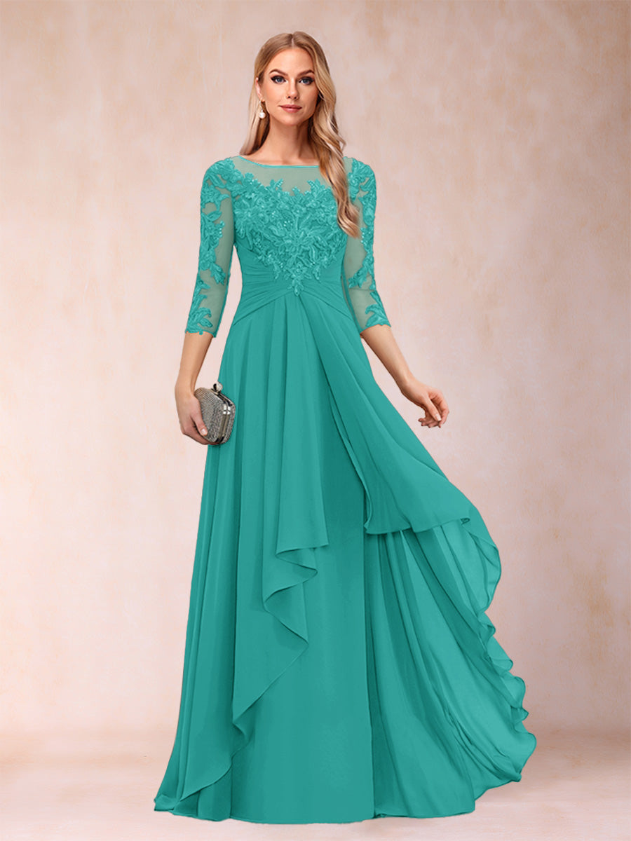 Eglantine turquoise front view mother of the bride dress