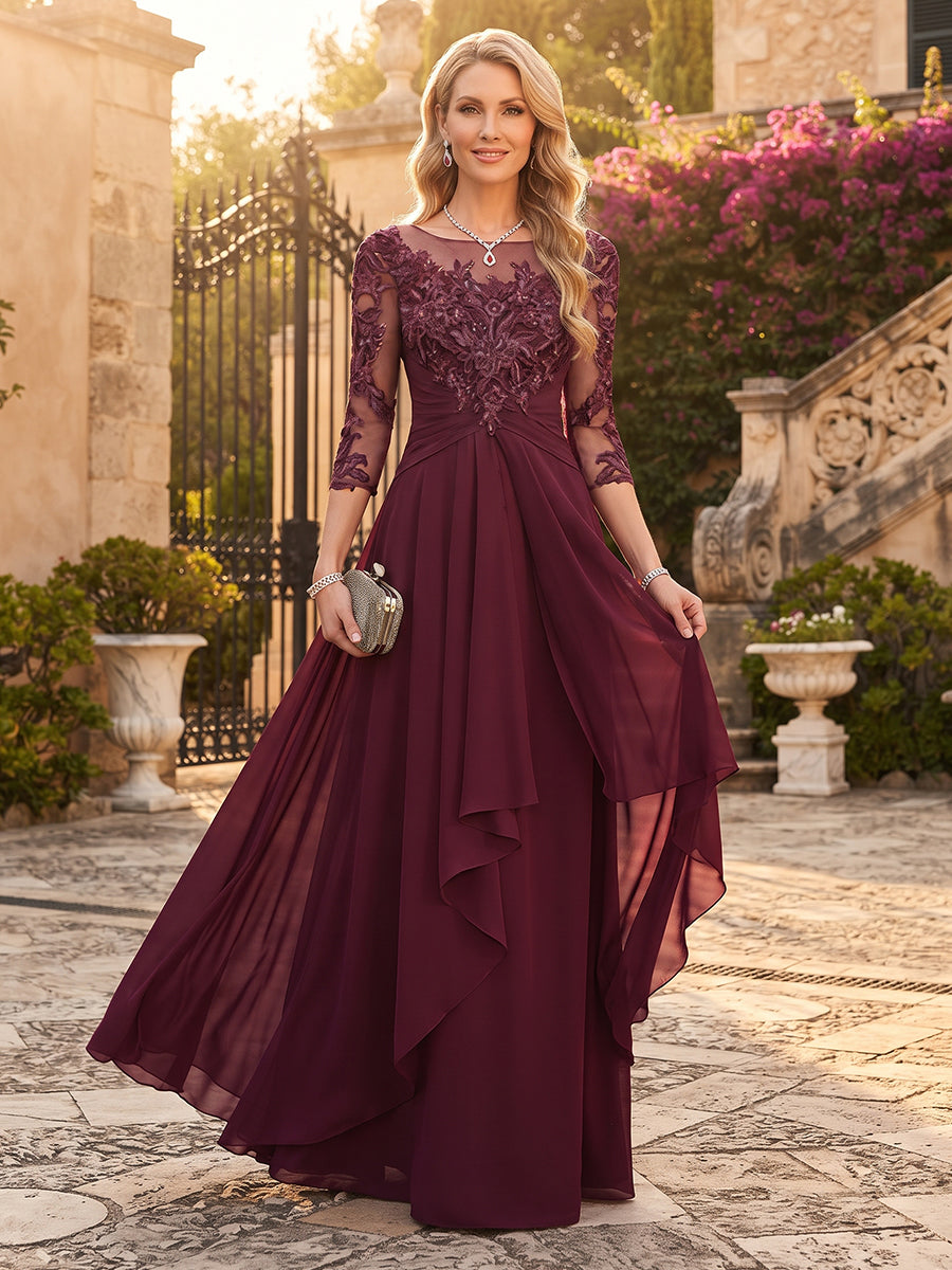 Dorothea Rose Burgundy front view mother of the bride dress