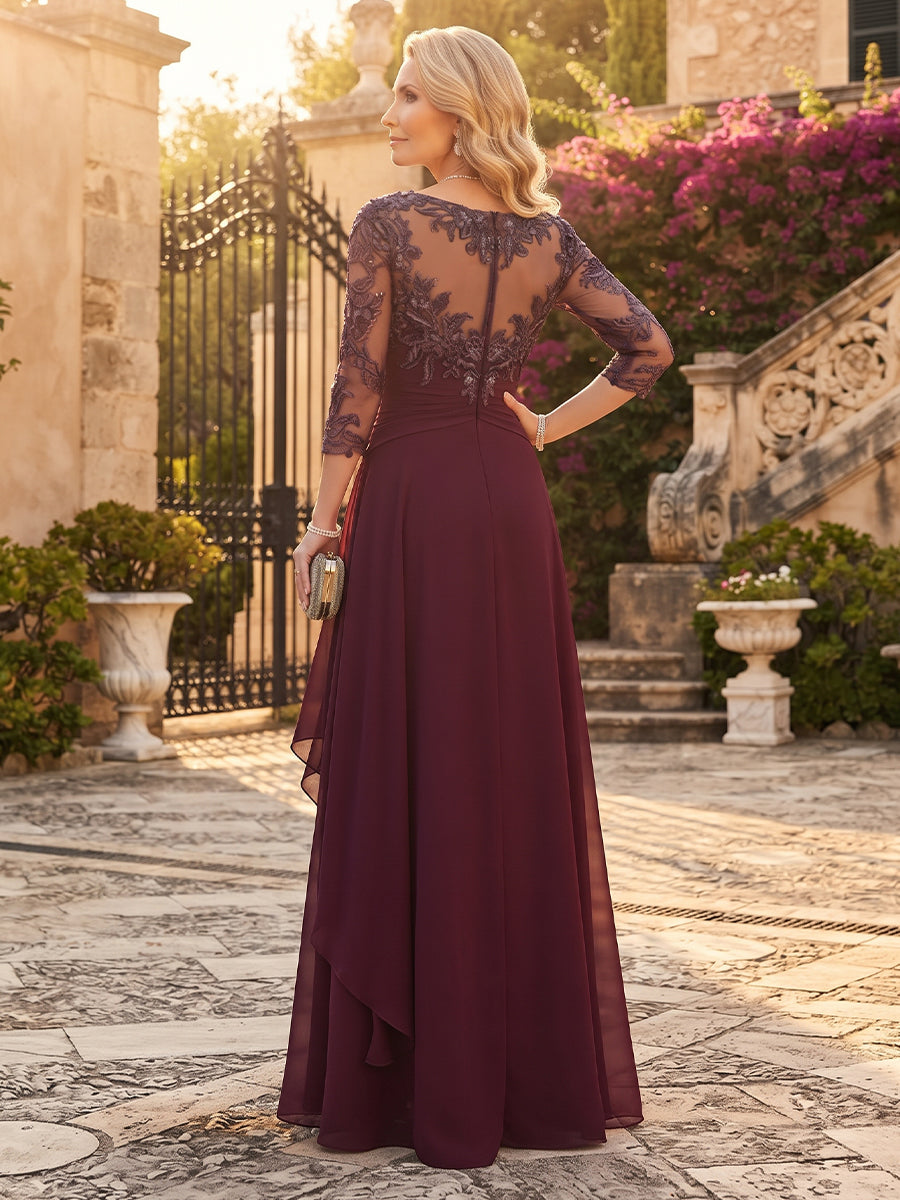 Dorothea Rose Burgundy back view mother of the bride dress