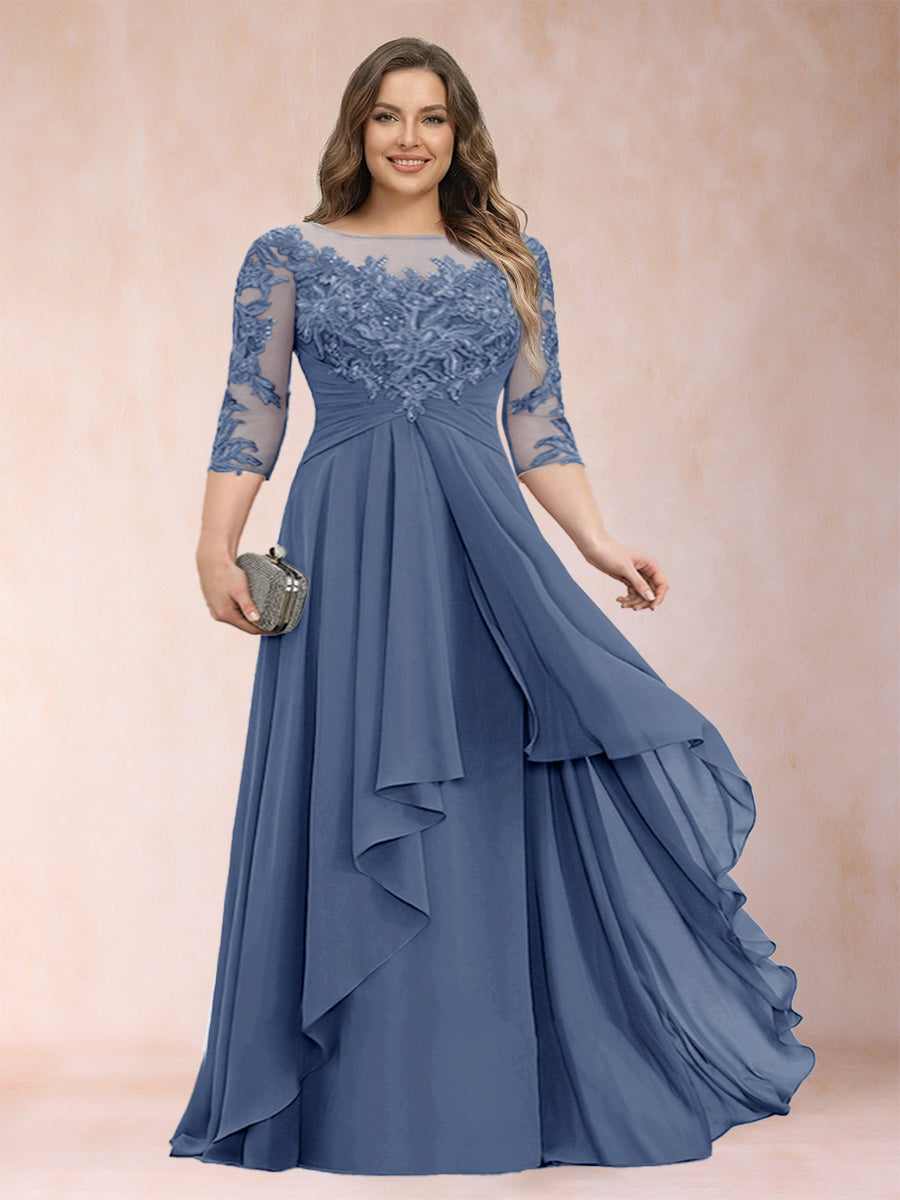 Althea Grace Steel Blue front view mother of the bride dress
