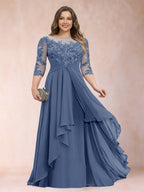 Althea Grace Steel Blue front view mother of the bride dress