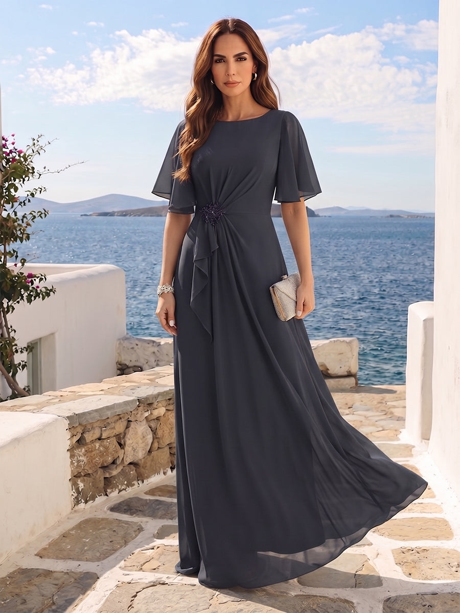 Gwendolyn Sage Navy Blue front view mother of the bride dress