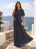 Gwendolyn Sage Navy Blue front view mother of the bride dress