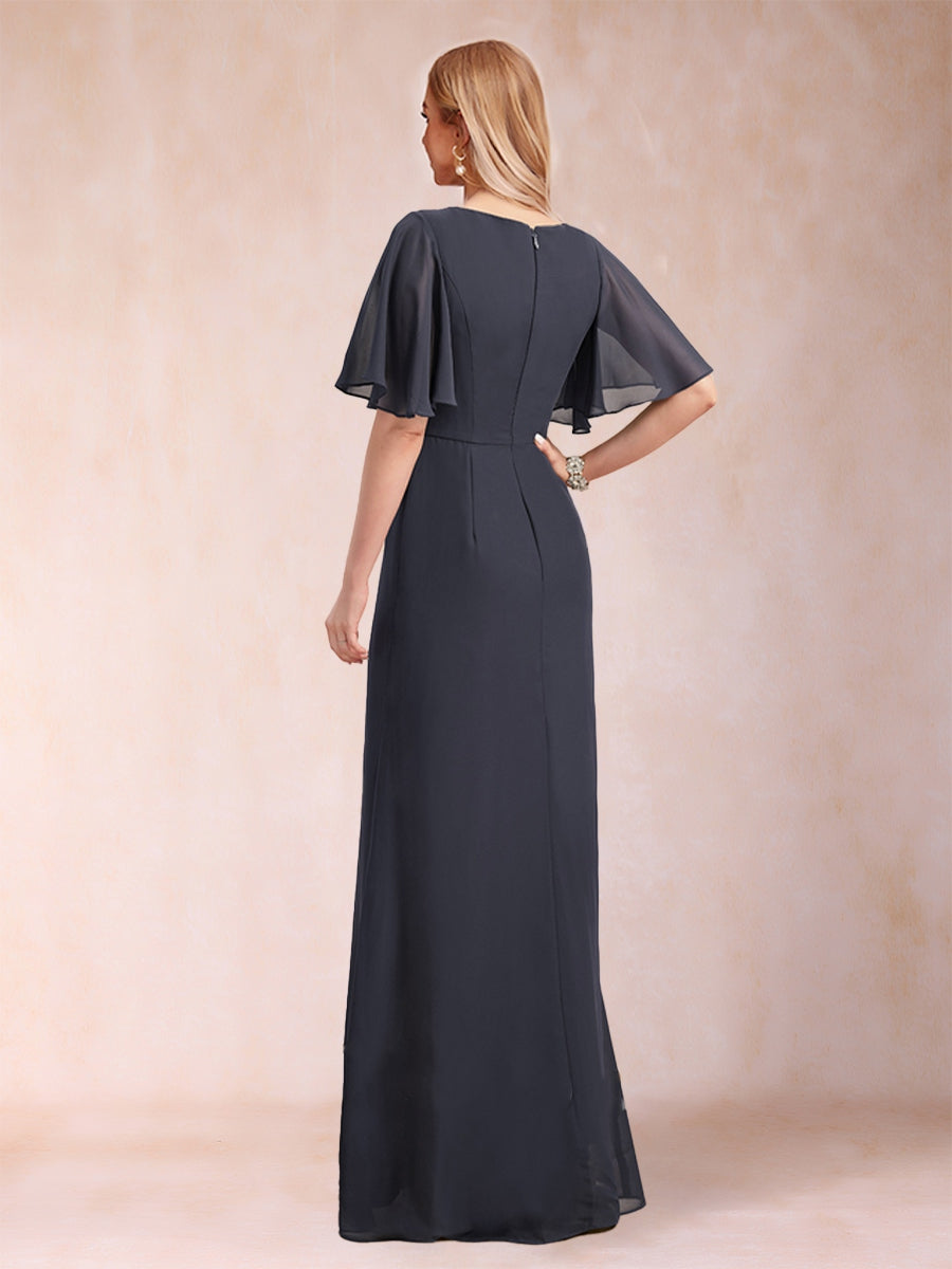 Gwendolyn Sage Navy Blue back view mother of the bride dress