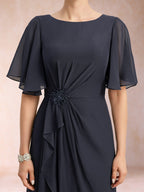 Gwendolyn Sage Navy Blue fabric detail mother of the bride dress