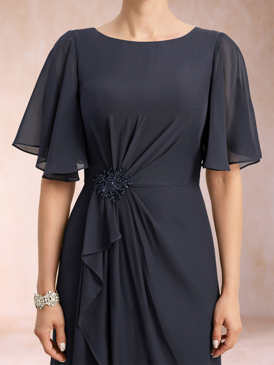 Gwendolyn Sage Navy Blue fabric detail mother of the bride dress