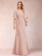 Gwendolyn Sage Blush front view mother of the bride dress