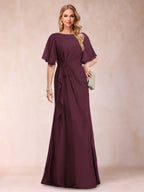 Gwendolyn Sage Burgundy back view mother of the bride dress