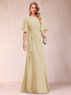 Gwendolyn Sage Champagne back view mother of the bride dress